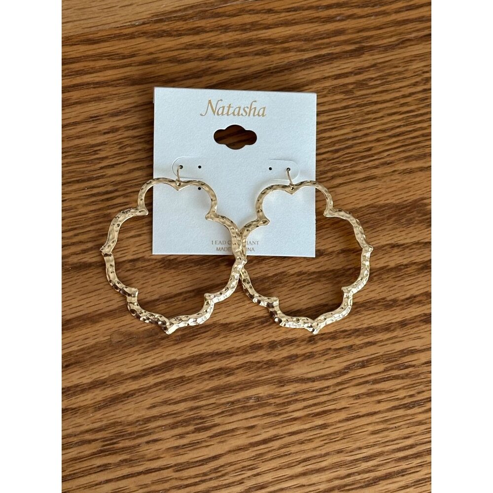 Gold-Tone Natasha Textured Open Hoop Earrings For Women NWT